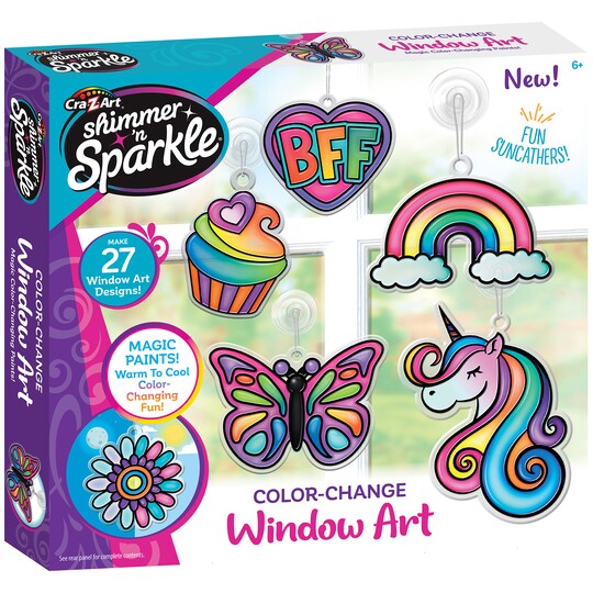 Cra-Z-Art; Shimmer 'N Sparkle: DIY Color-Change Window Art with 27 Designs, Kids Ages 6+; Category:Paint Sets; Image:1